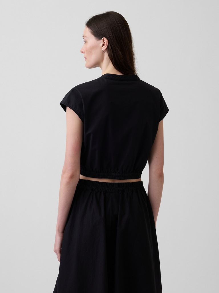 Poplin Cap-Sleeve Crop Shirt