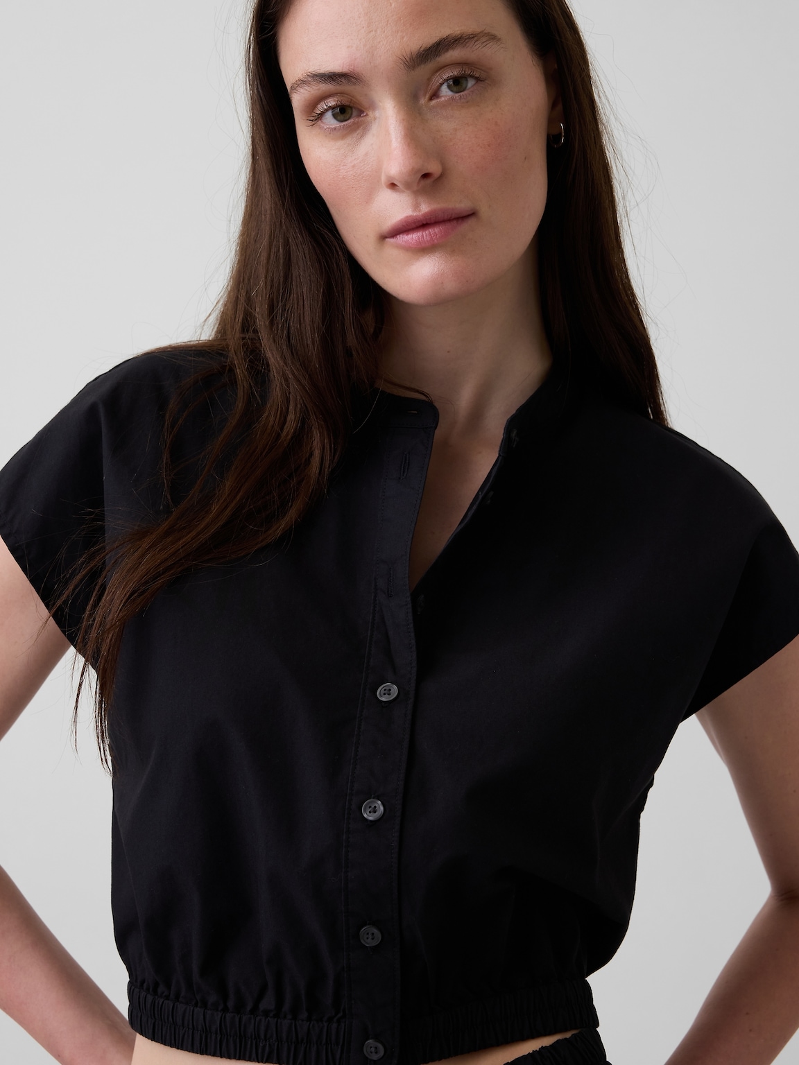 Poplin Cap-Sleeve Crop Shirt