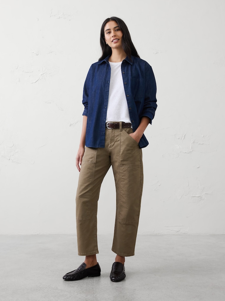 Barrel-Leg Mid-Rise Utility Pant