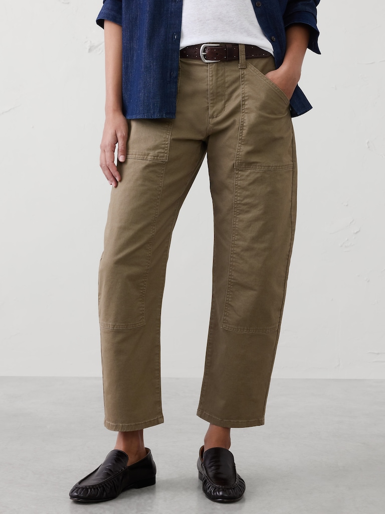 Barrel-Leg Mid-Rise Utility Pant