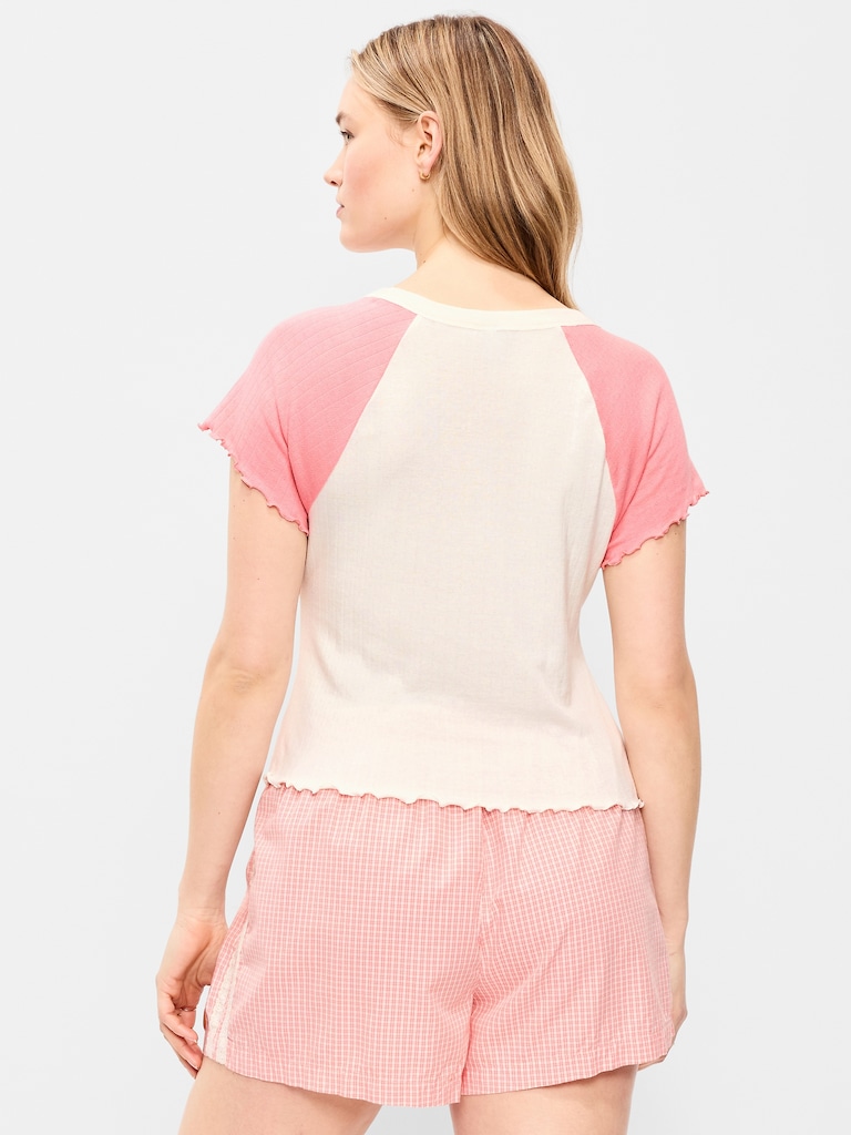 Short-Sleeve Pointelle Sleep Top