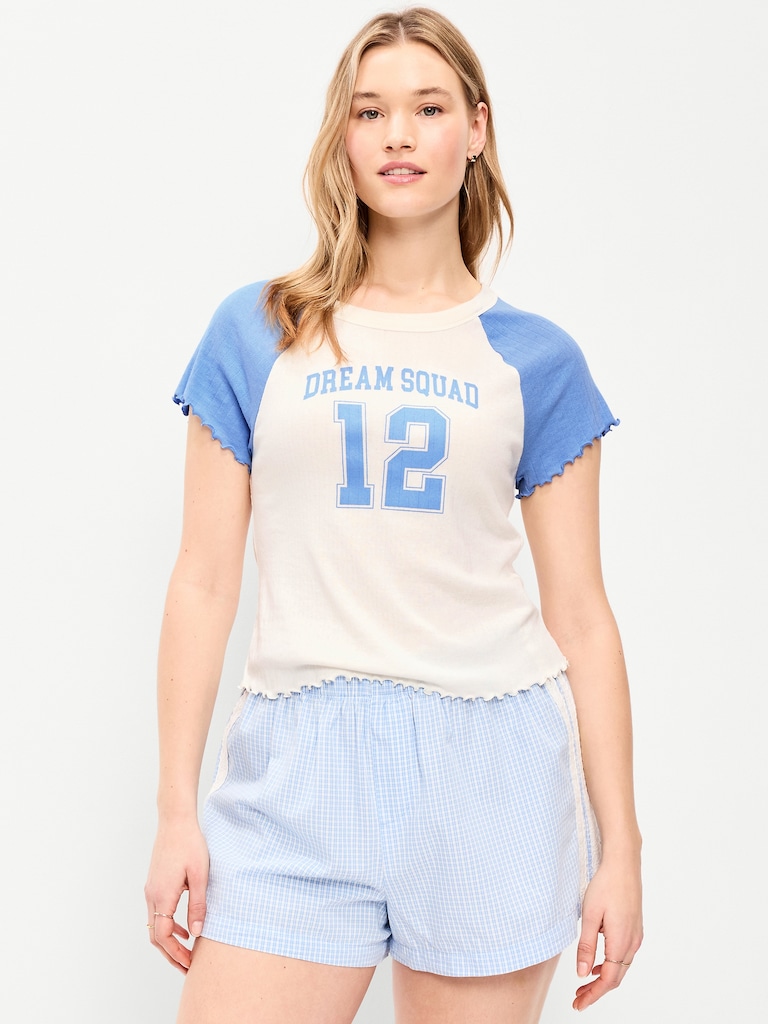 Short-Sleeve Pointelle Sleep Top