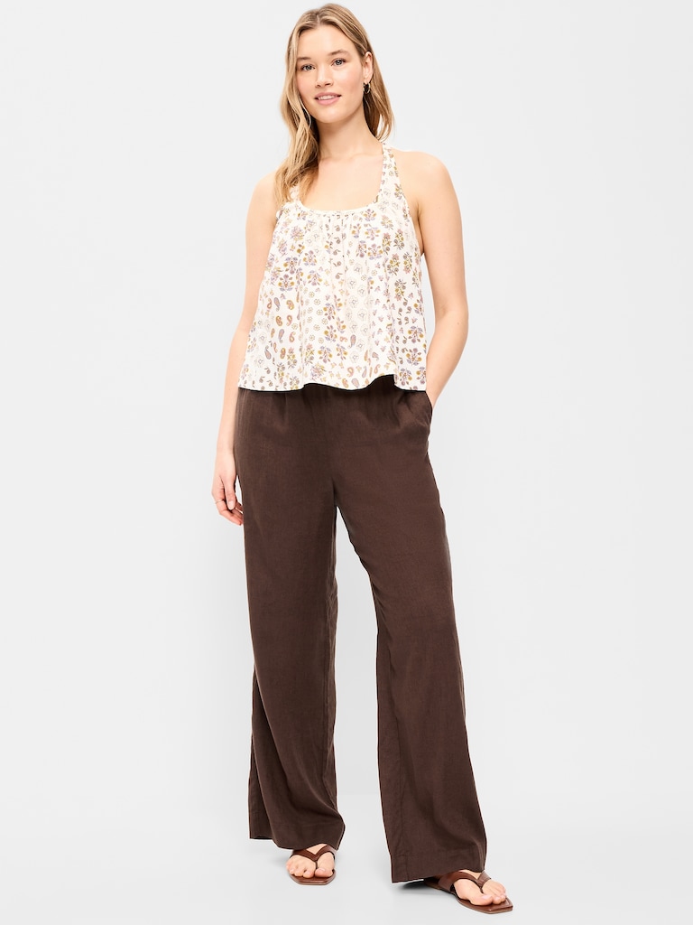 High-Waisted Linen-Blend Wide-Leg Pants