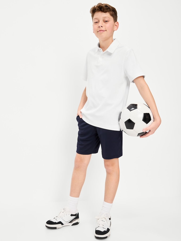 Short-Sleeve Textured Mesh Polo Shirt for Boys
