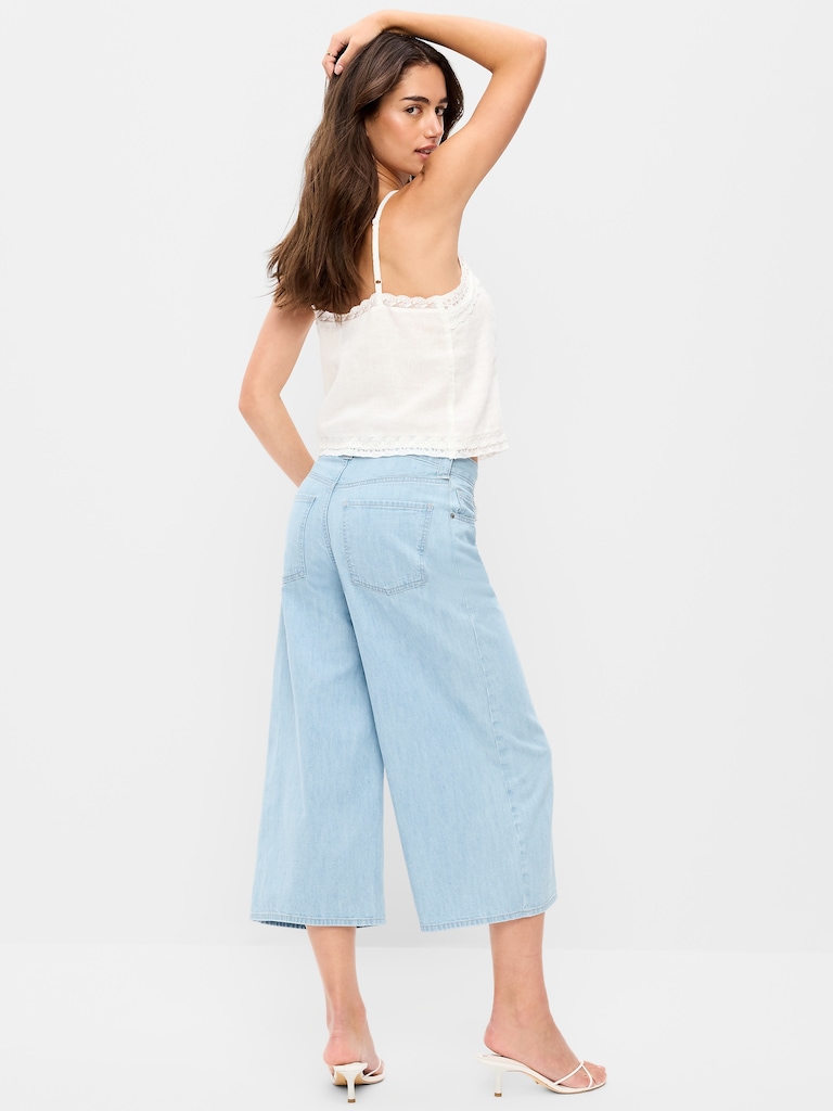 Mid-Rise Loose Culotte Jeans