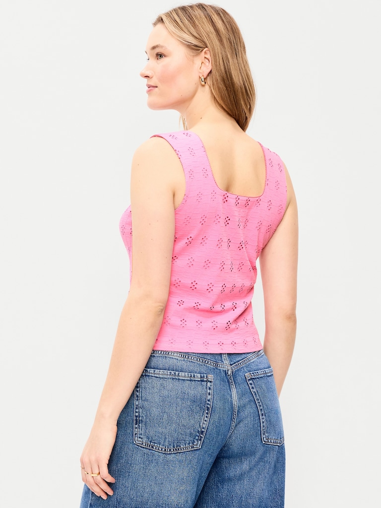 Seamed-Bodice Eyelet Tank Top