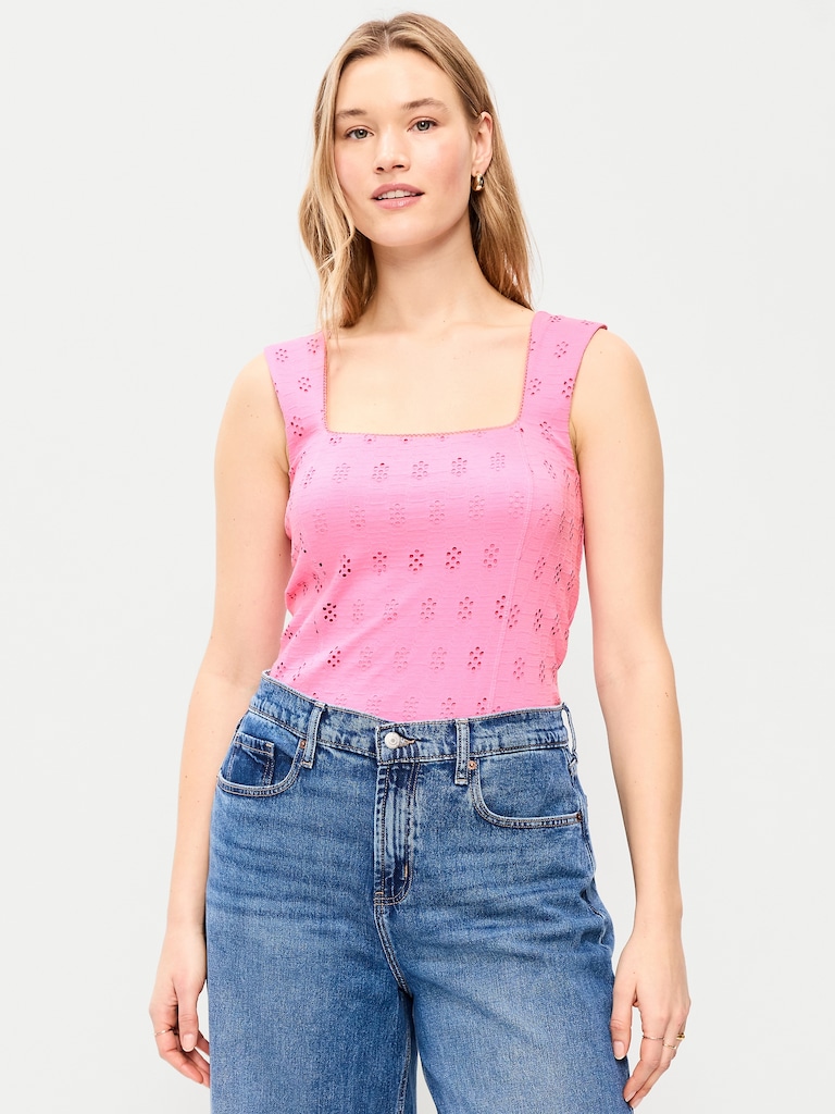 Seamed-Bodice Eyelet Tank Top