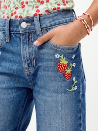 High-Waisted Baggy Embroidered Wide-Leg Jeans for Girls