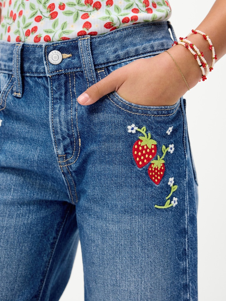 High-Waisted Baggy Embroidered Wide-Leg Jeans for Girls