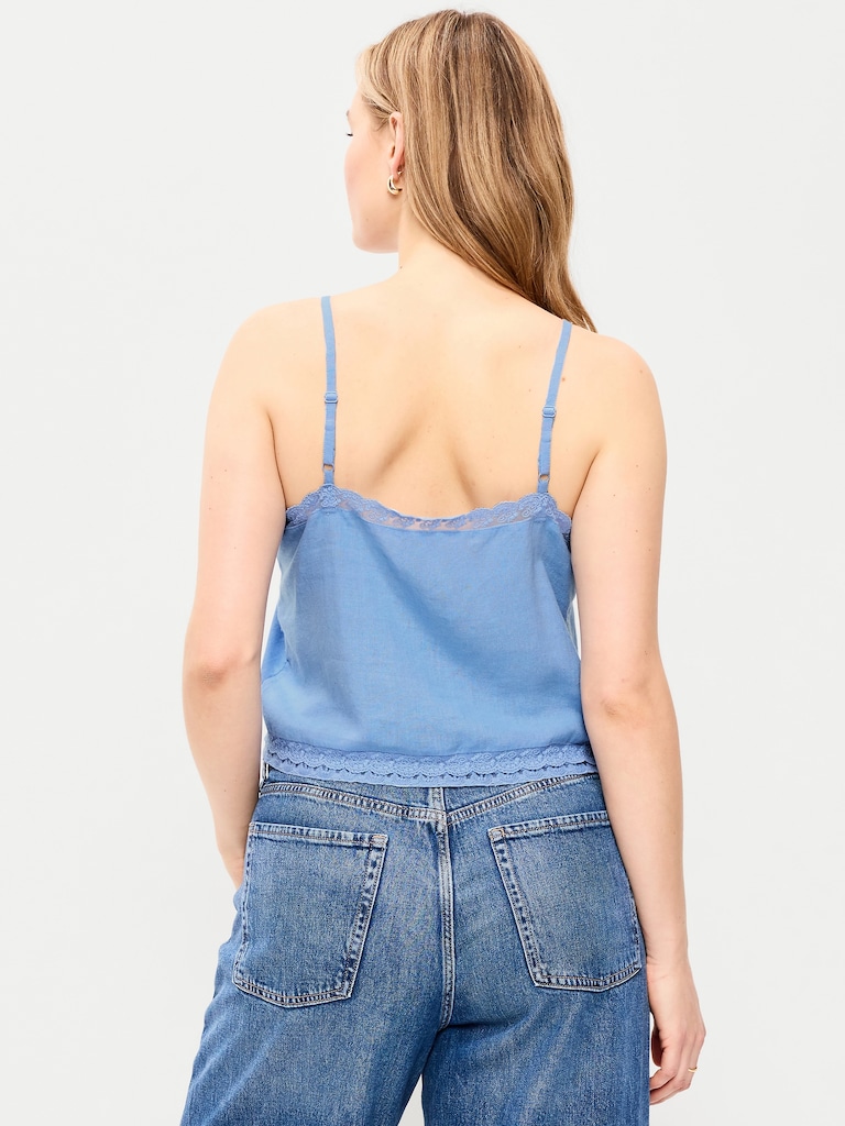 Lace-Trim Linen-Blend Cami Tank Top