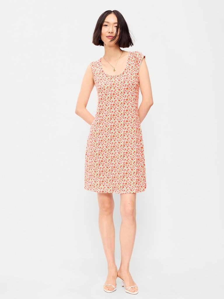 Short-Sleeve Scoop-Neck Mini Dress