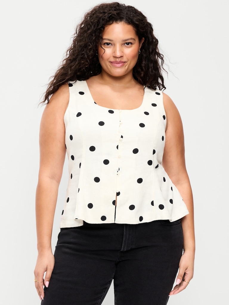 Button-Down Linen Blend Top