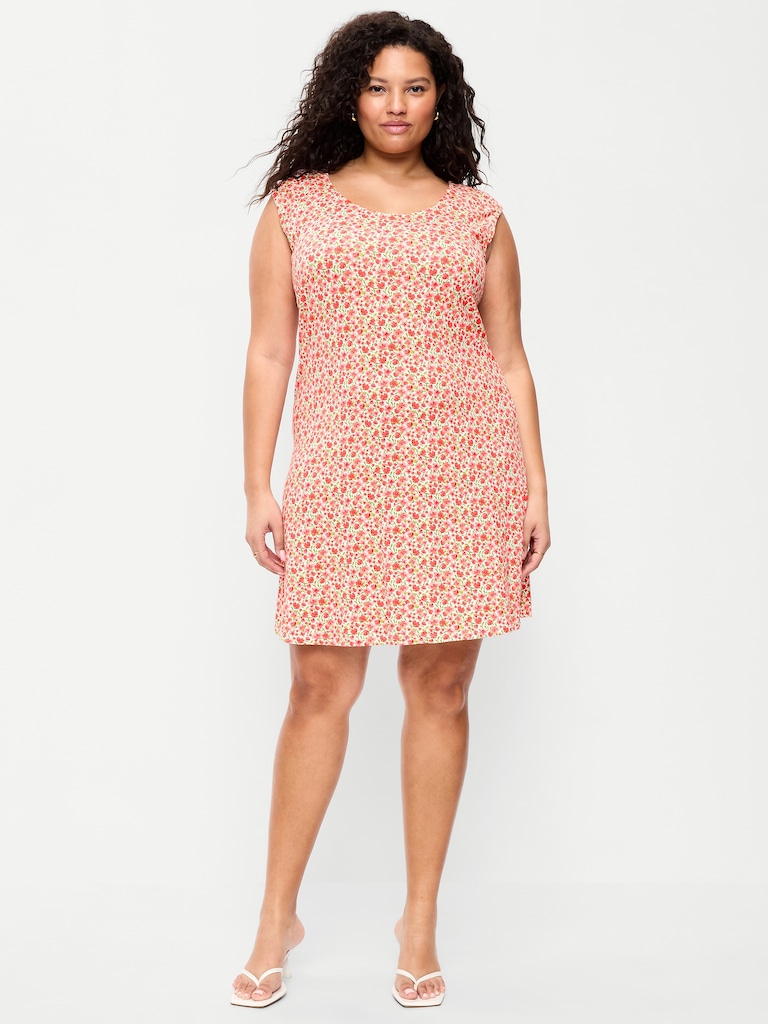 Short-Sleeve Scoop-Neck Mini Dress