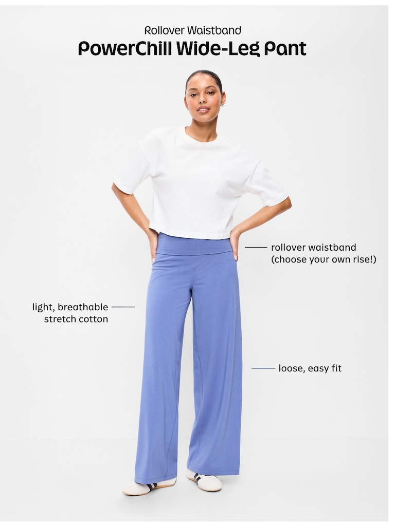 High-Waisted PowerChill Fold-Over Wide-Leg Pants