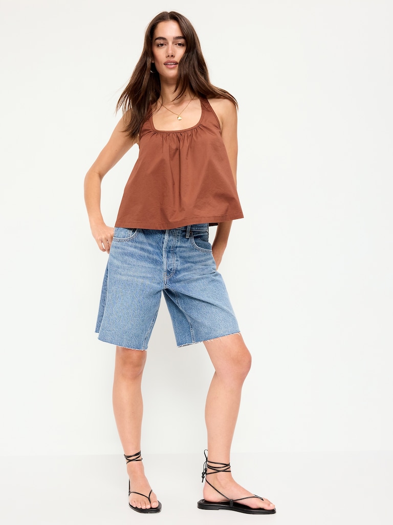 Mid-Rise Baggy Jean Cut-Off Shorts -- 9-inch inseam