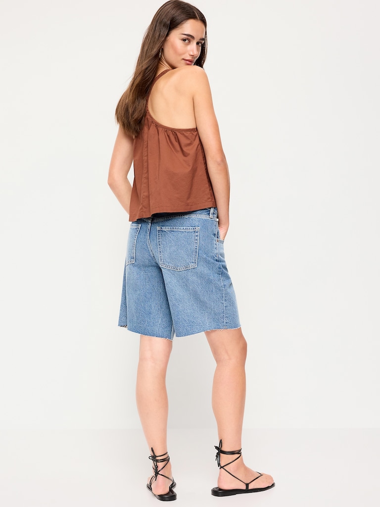 Mid-Rise Baggy Jean Cut-Off Shorts -- 9-inch inseam