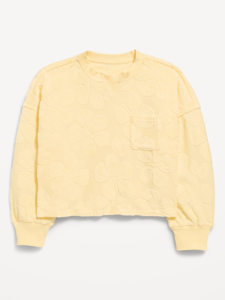 Boxy Long-Sleeve Textured Pocket T-Shirt for Girls