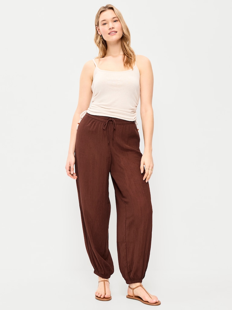 High-Waisted Crinkle Chiffon Harem Pants