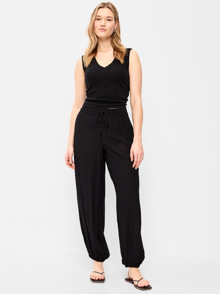 High-Waisted Crinkle Chiffon Harem Pants