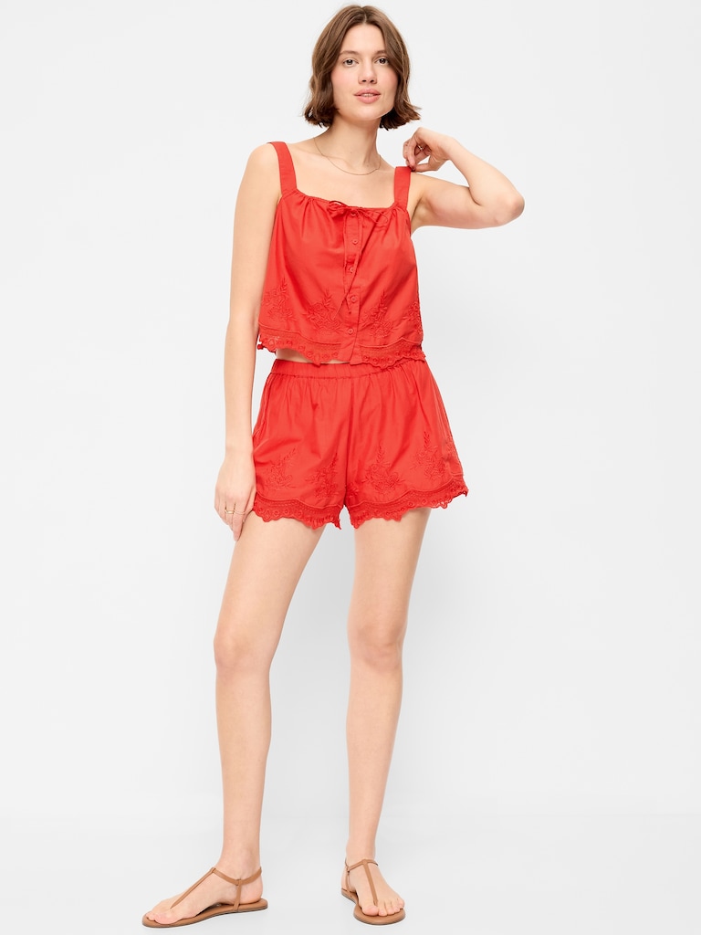 High-Waisted Lace-Trim Shorts