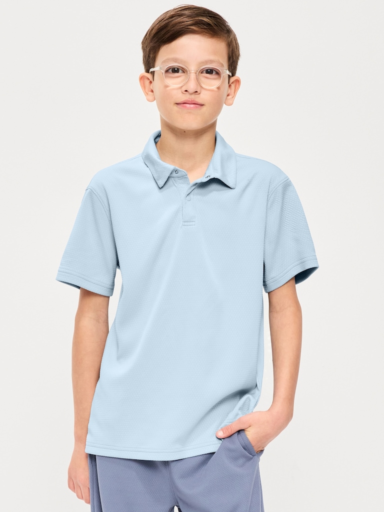 Short-Sleeve Textured Mesh Polo Shirt for Boys