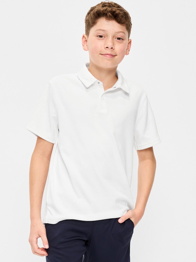 Short-Sleeve Textured Mesh Polo Shirt for Boys
