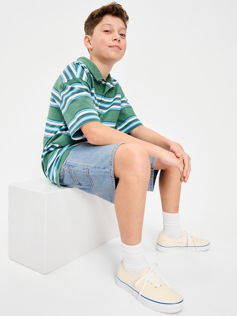 Below Knee Super Baggy Utility Jean Shorts for Boys