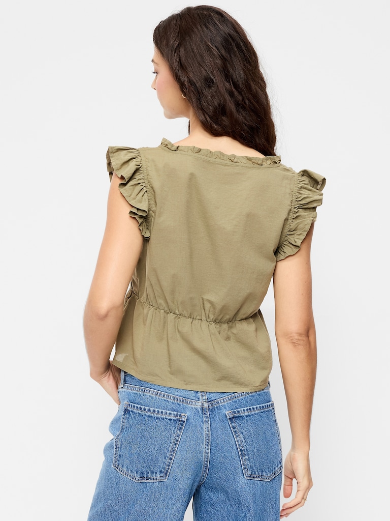 Flutter-Sleeve Emboirdered Top