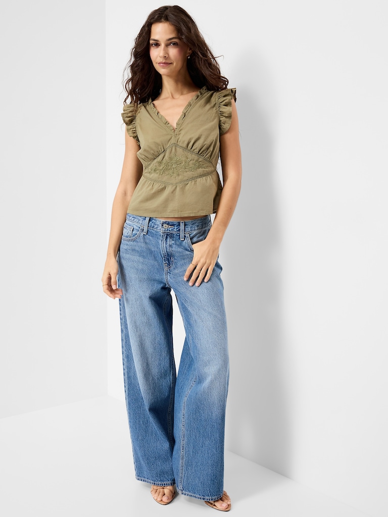 Flutter-Sleeve Emboirdered Top