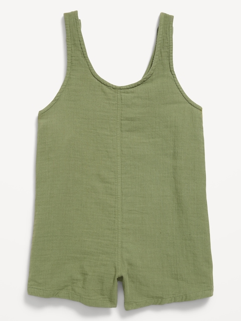 Sleeveless Tie-Strap Double-Weave Romper for Girls
