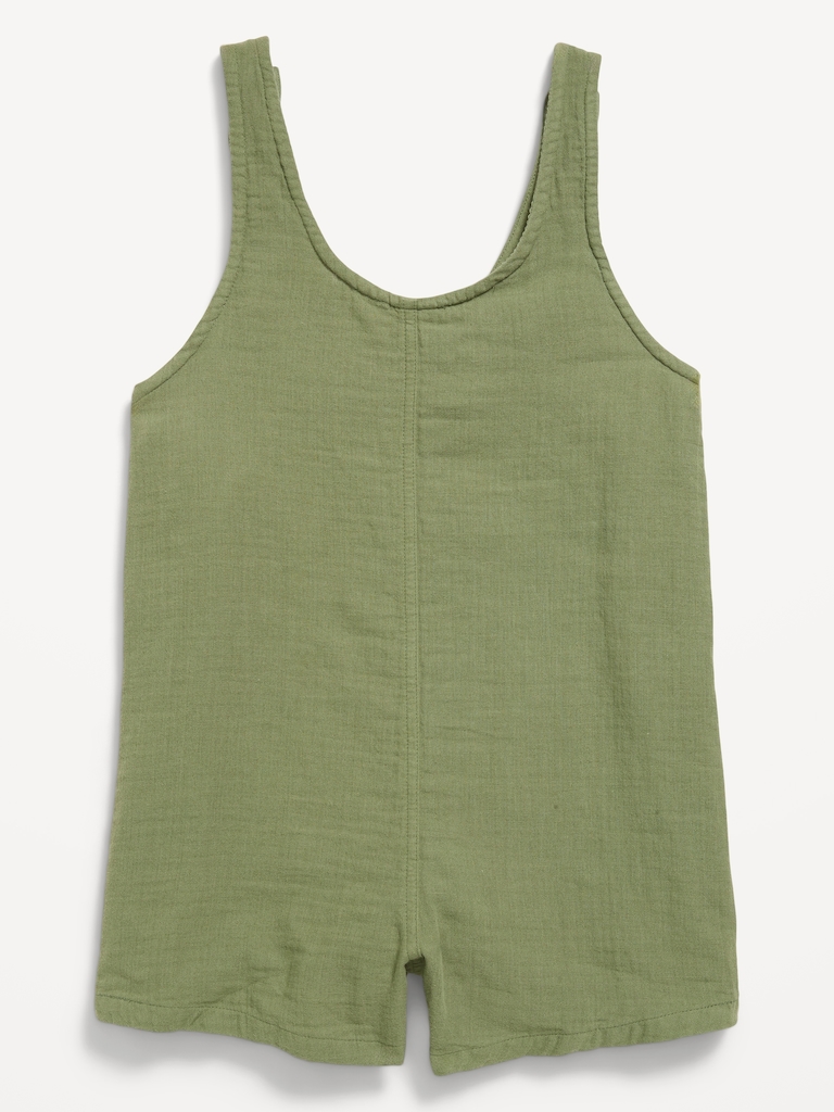 Sleeveless Tie-Strap Double-Weave Romper for Girls