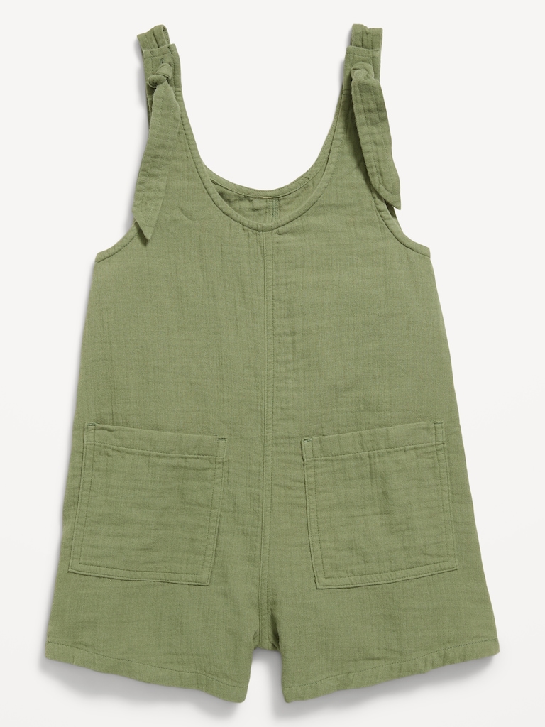 Sleeveless Tie-Strap Double-Weave Romper for Girls