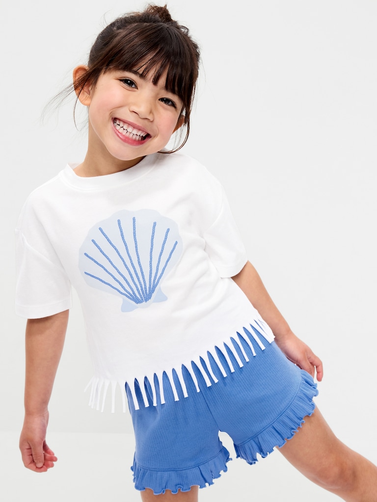 Short-Sleeve Graphic Fringed-Hem T-Shirt for Toddler Girls