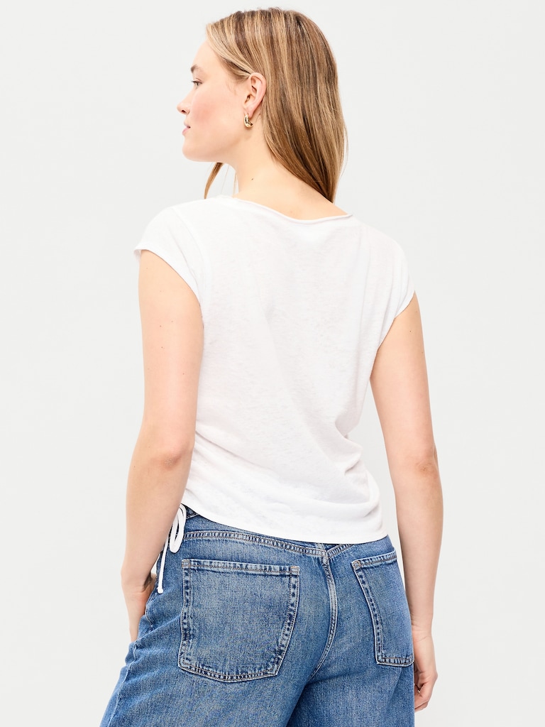 Cap-Sleeve Shirred Side Top