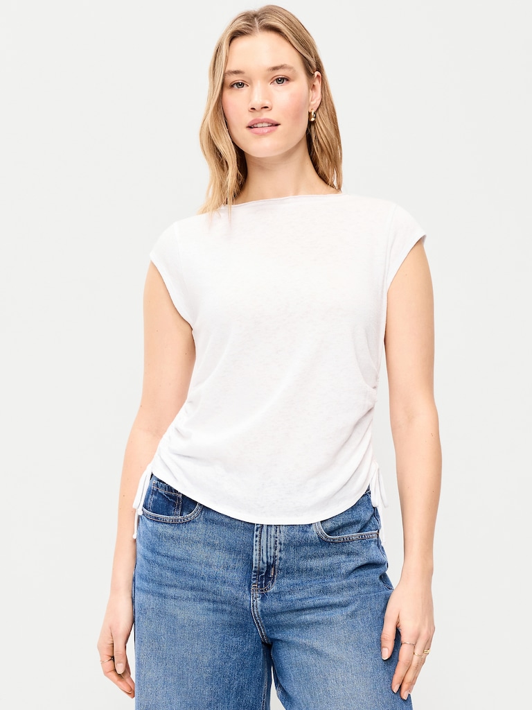 Cap-Sleeve Shirred Side Top