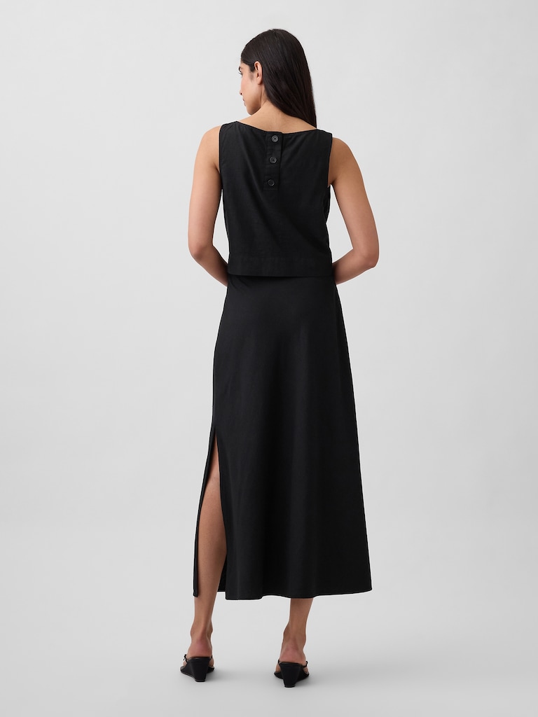 Linen-Blend Maxi Slip Skirt