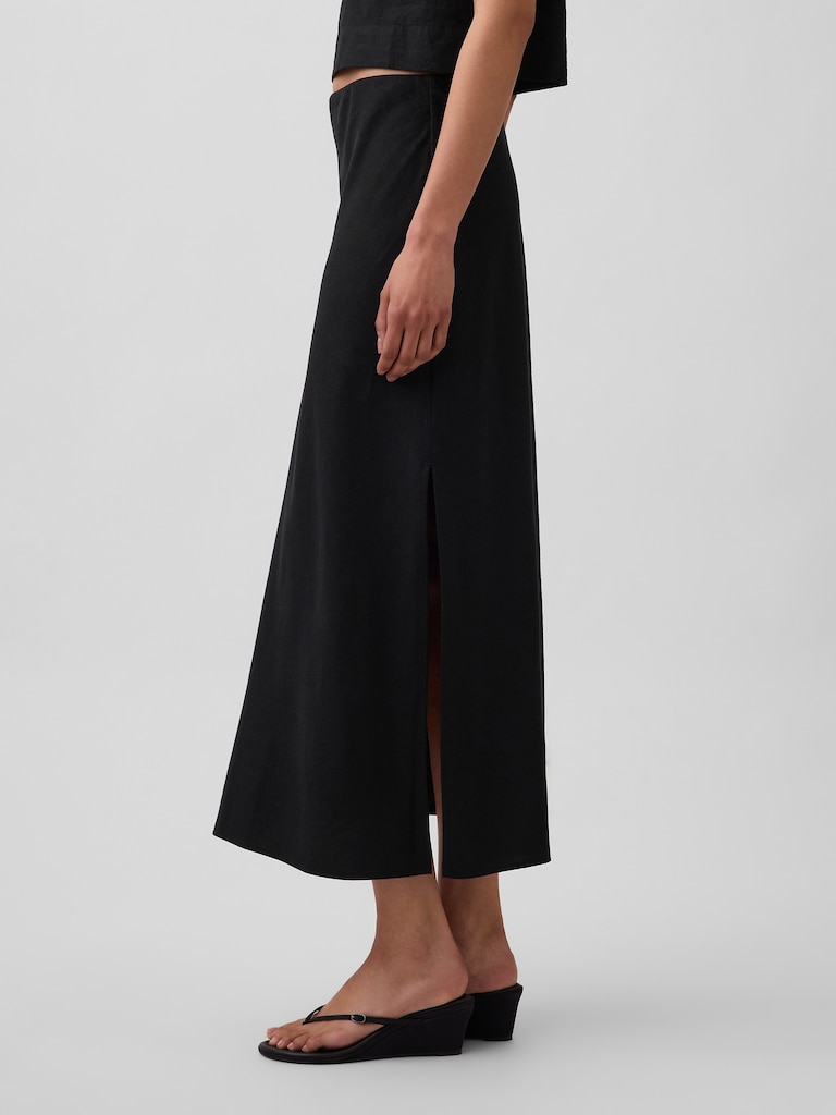 Linen-Blend Maxi Slip Skirt