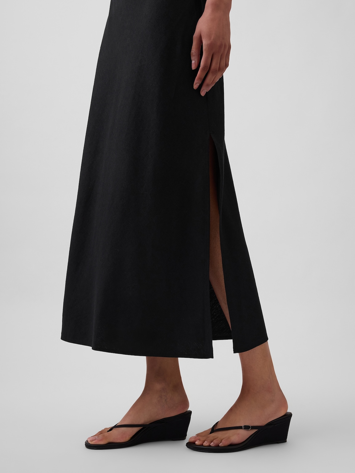 Linen-Blend Maxi Slip Skirt