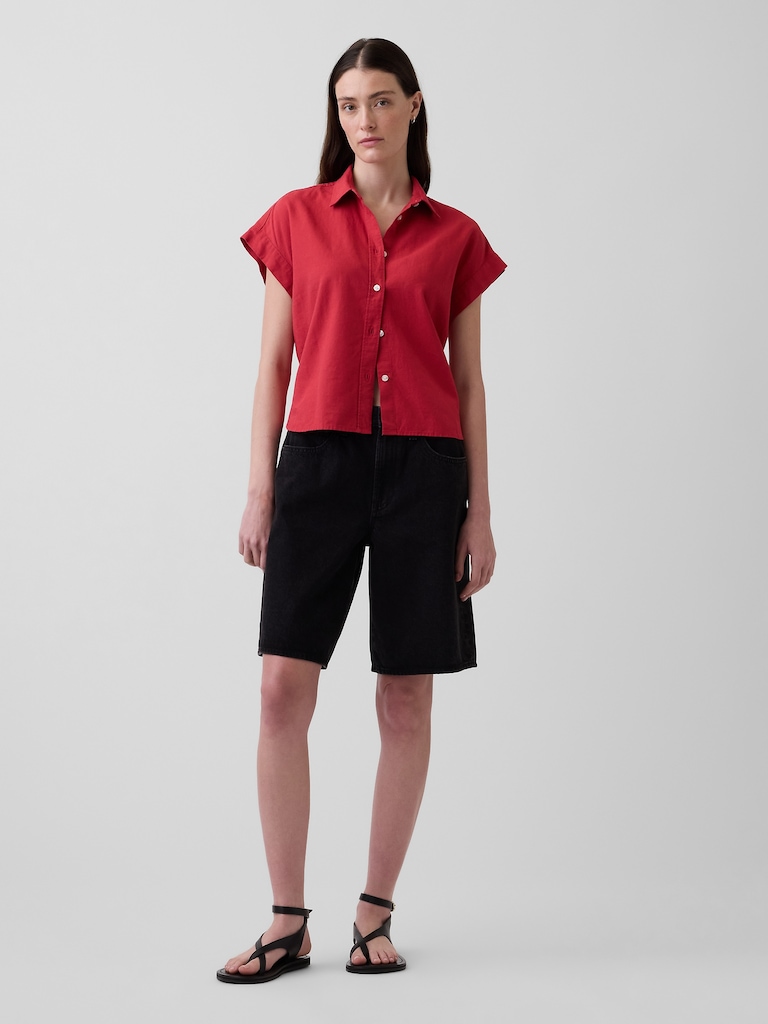 Linen-Blend Oversized Shirt