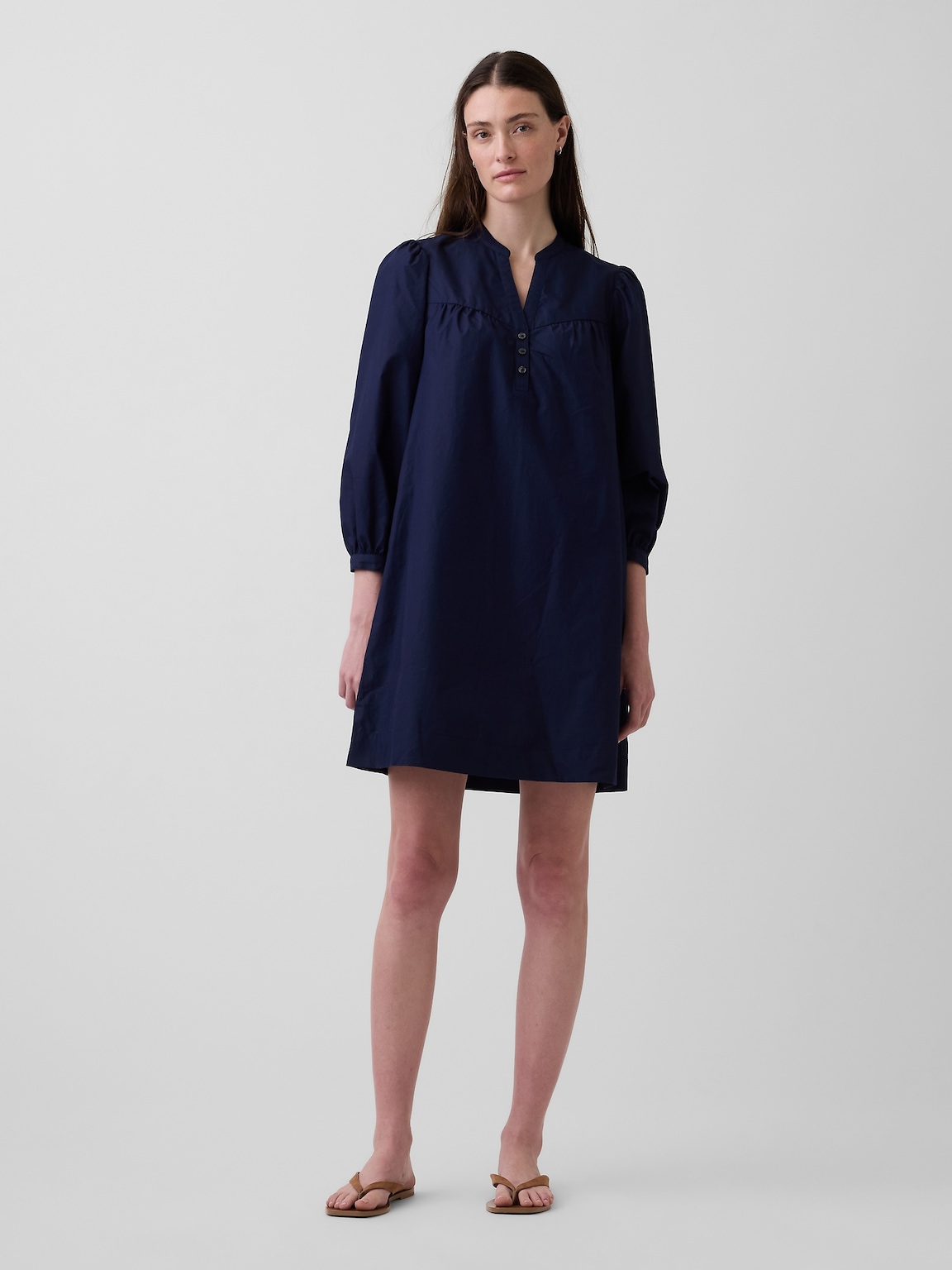 Poplin Henley Mini Dress