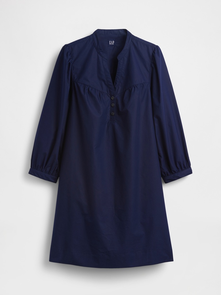 Robe courte à encolure henley en popeline