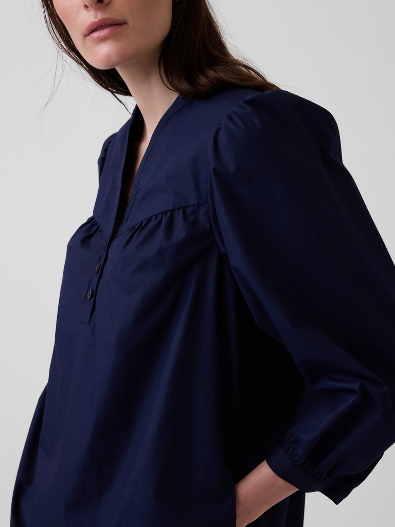 Robe courte à encolure henley en popeline