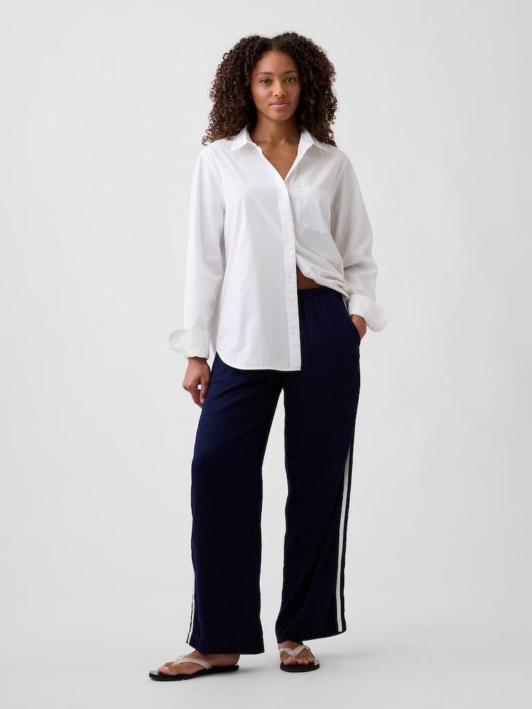Linen-Blend Stripe Wide-Leg Pants