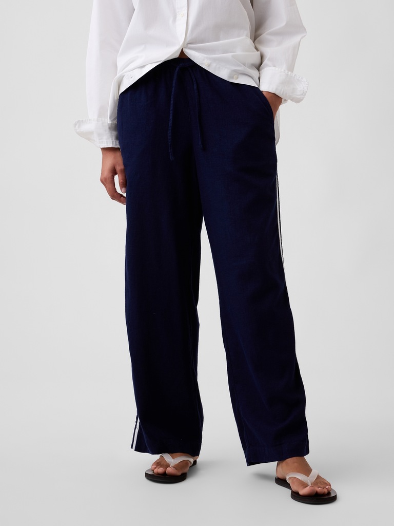 Linen-Blend Stripe Wide-Leg Pants
