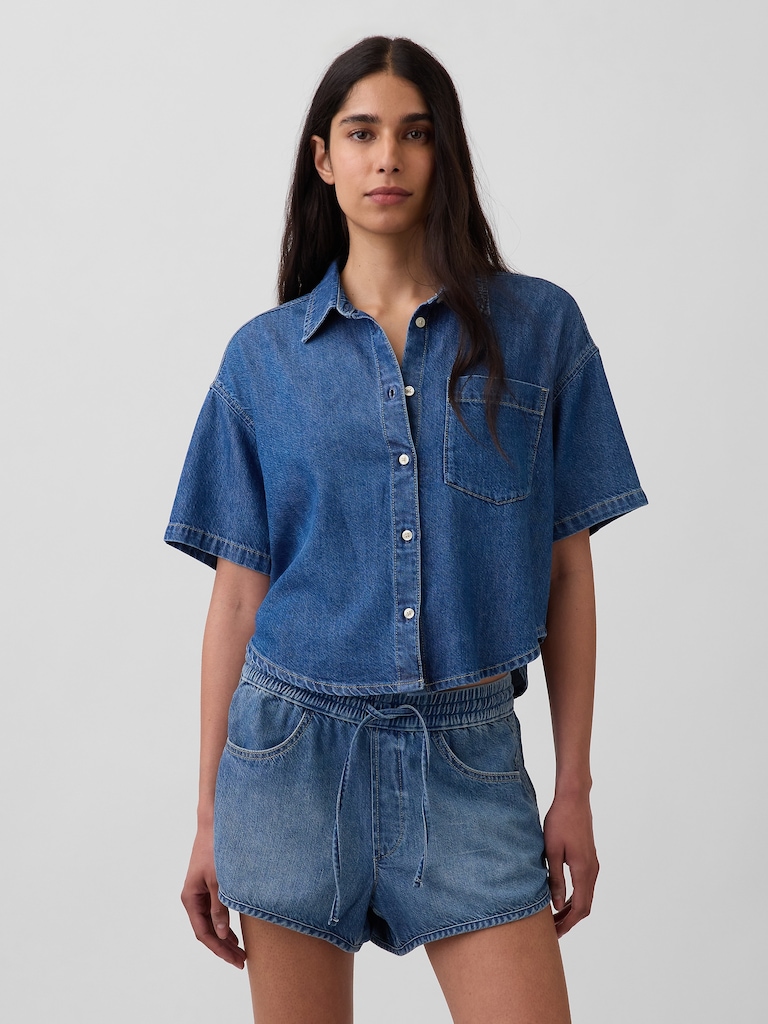 UltraSoft Denim Oversized Camp Shirt