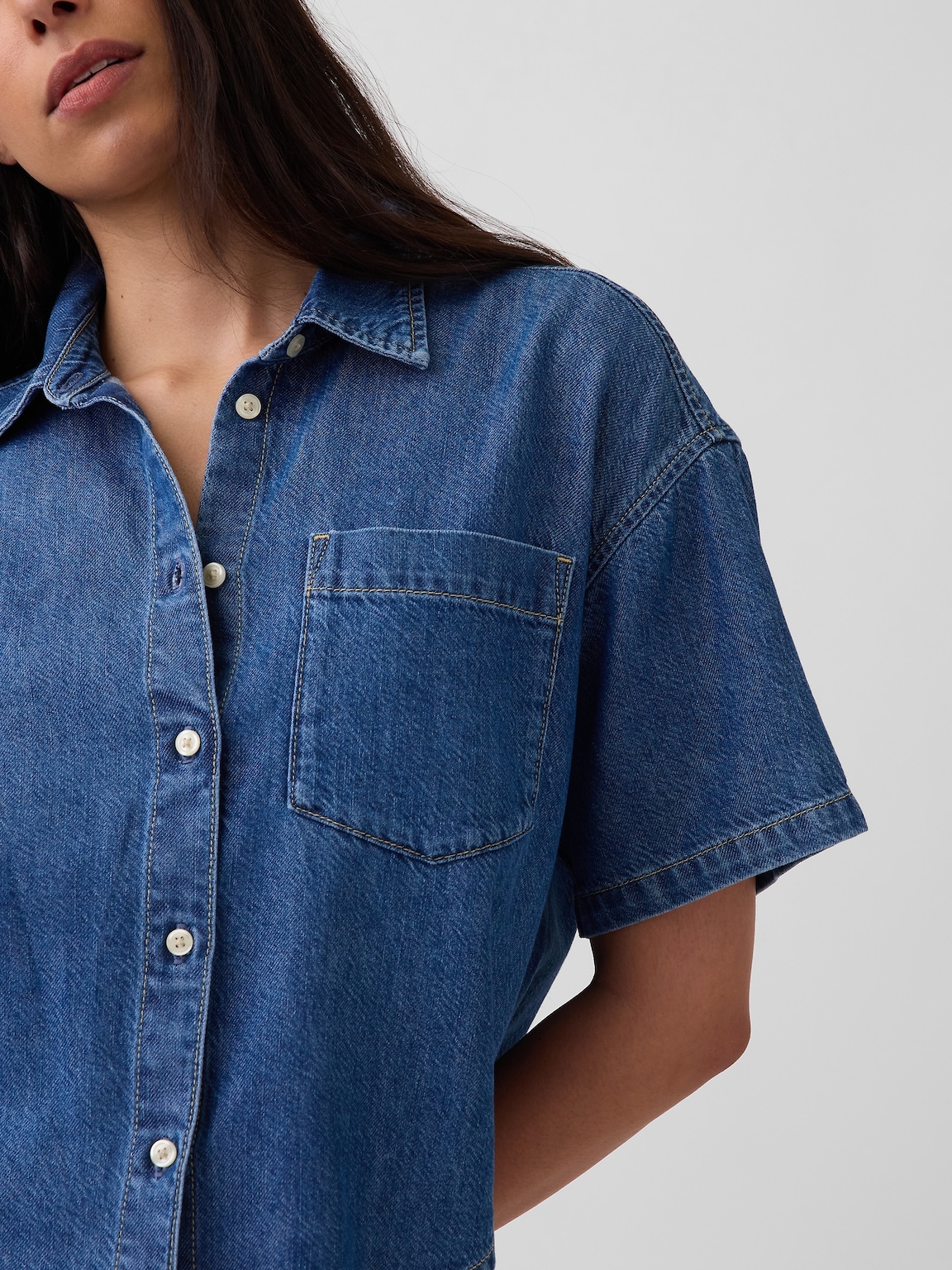 UltraSoft Denim Oversized Camp Shirt