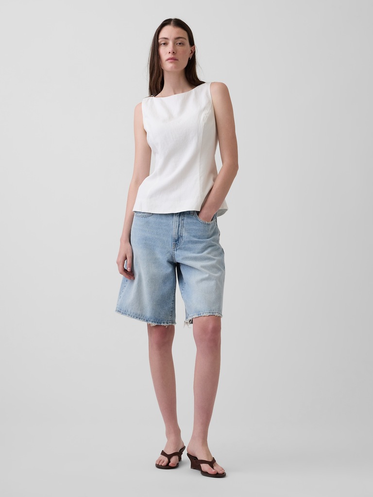 Linen-Blend Boatneck Top