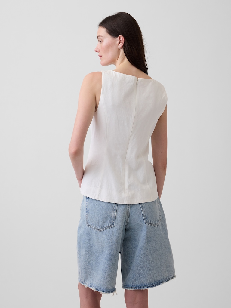 Linen-Blend Boatneck Top