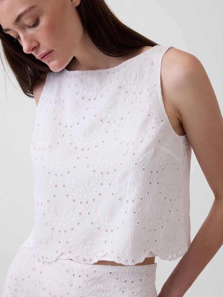 Eyelet Crop Shell Tank Top