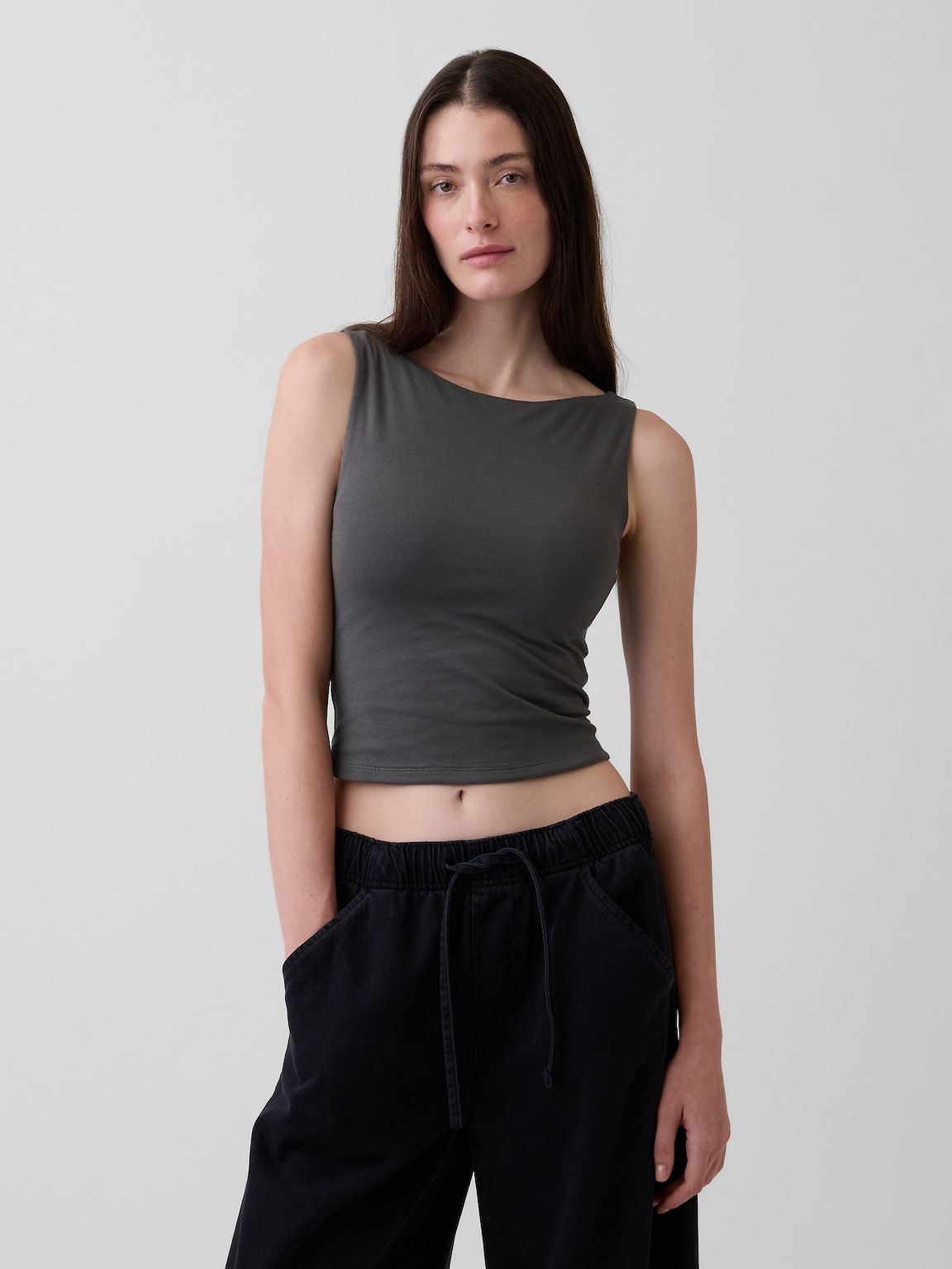 CloseKnit Jersey Boatneck Crop Tank Top
